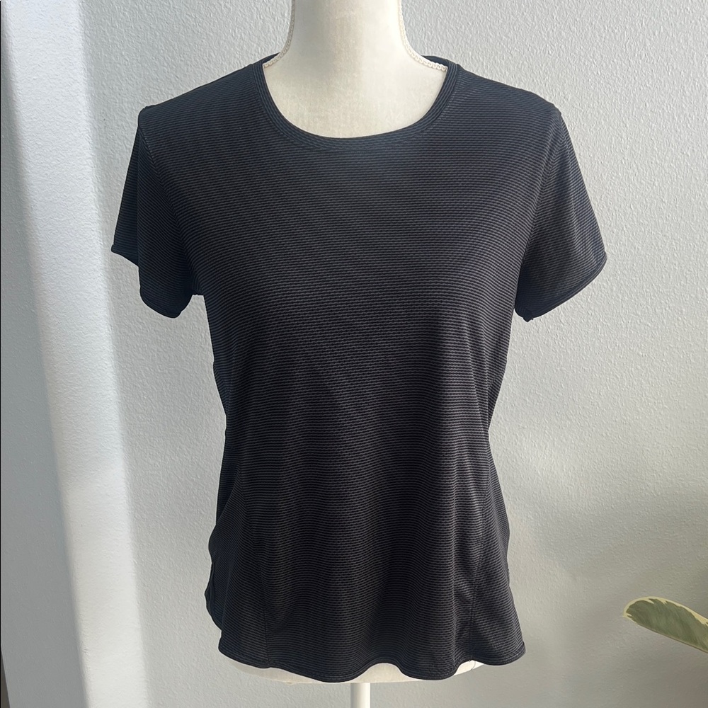 Athletic Works Dri-More Black/Gray Striped Active Tee Shirt Medium